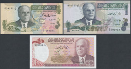 Tunisia, 1/2 and 2x 1 Dinar 1973-80 (3pcs)