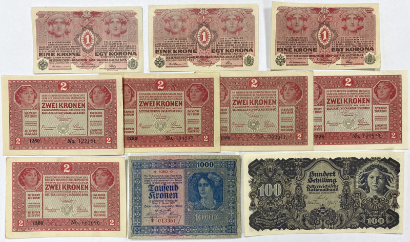 Austria, set of banknotes with 1916-45 years (10pcs) W st.1: 2x1kr i 1x2kr; 1szt...