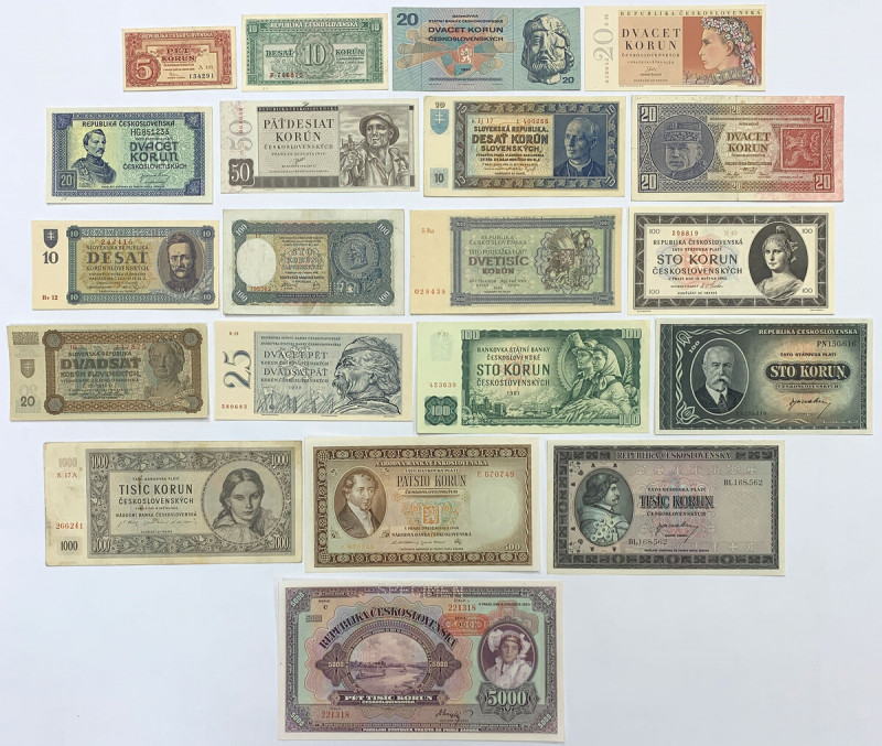 Czechoslovakia & Slovakia, big lot of banknotes (20pcs) 100 korun 1945 i 1.000 k...