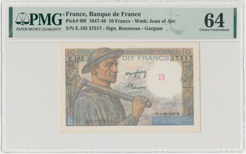 France, 10 Francs 1947 Podpisy: Rousseau - Gargam. Reference: Pick 99f
Grade: P...