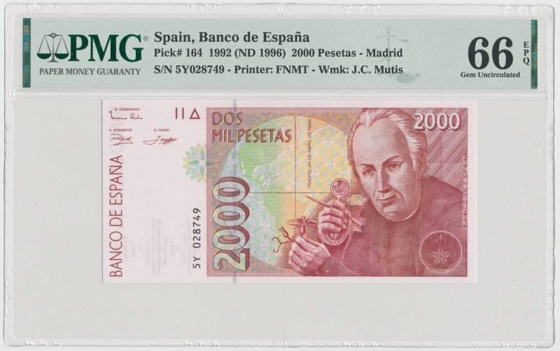 Spain, 2.000 Pesetas 1992 Wariant formatu nr seryjnego: jedna cyfra - jedna lite...