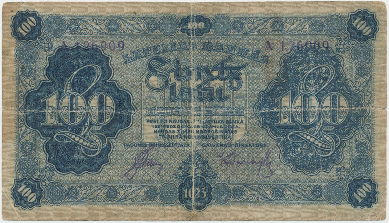 Latvia, 100 Latu 1923 Reference: Pick 14b
Grade: F 

LATVIA