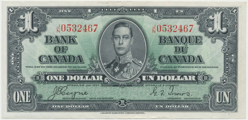 Canada, 1 Dollar 1937 Podpis: Coyne & Towers.
Reference: Pick 58e
Grade: XF+ ...