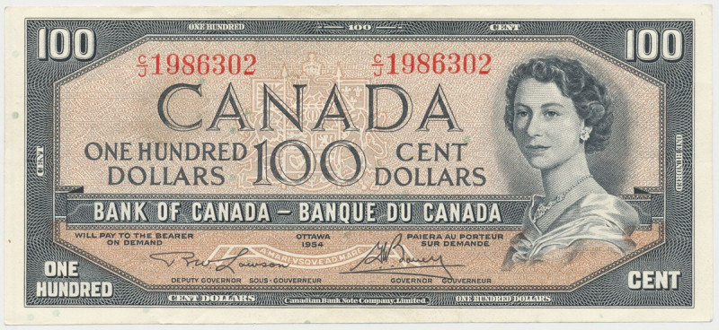 Canada, 100 Dollars 1954 Podpisy: Lawson & Bouey.
Reference: Pick 82c
Grade: V...