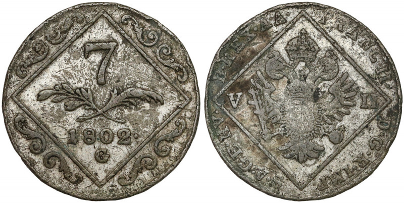 Austria, Franciszek II, 7 krajcarów 1802 G - Nagybanya Rzadka mennica.&nbsp; 
G...