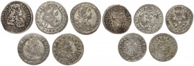 Austria, od Ferdynanda III do Karola IV, 3 krajcary - zestaw (5szt)