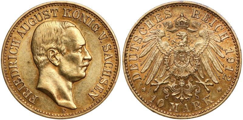 Sachsen, Friedrich August III., 10 mark 1912 E Rzadki rocznik w dobrym stanie za...