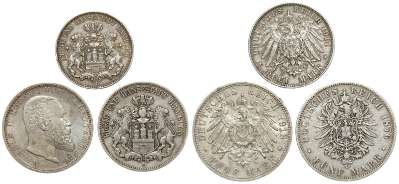 Niemcy, 2 - 5 marek 1876-1914, zestaw (3szt) 
Grade: VF+ 

WORLD COINS - GERM...