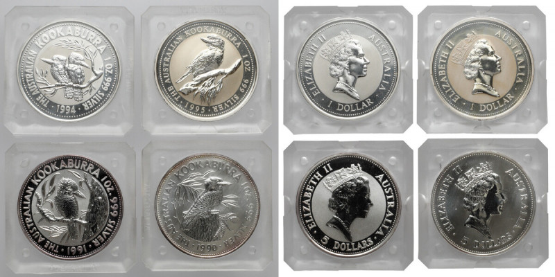 Australia, od 1 do 5 dolarów 1990-1995, Kookaburra, zestaw (4szt) Stany zachowan...