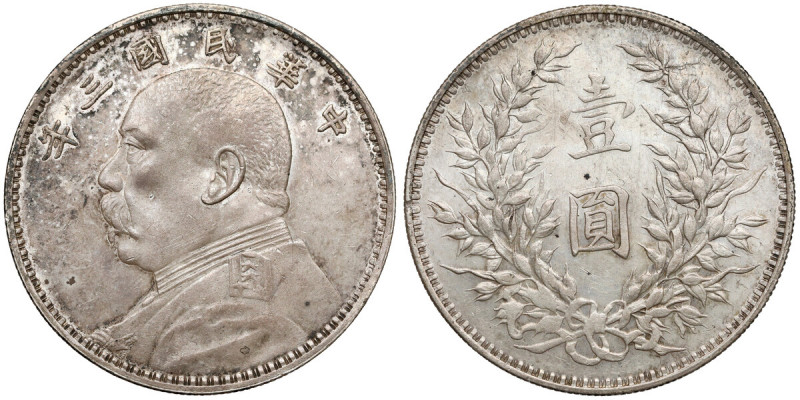 Chiny, Yuan Shikai, 1 dolar rok 3 (1914) Srebro, średnica 38,8 mm, waga 27,05 g....