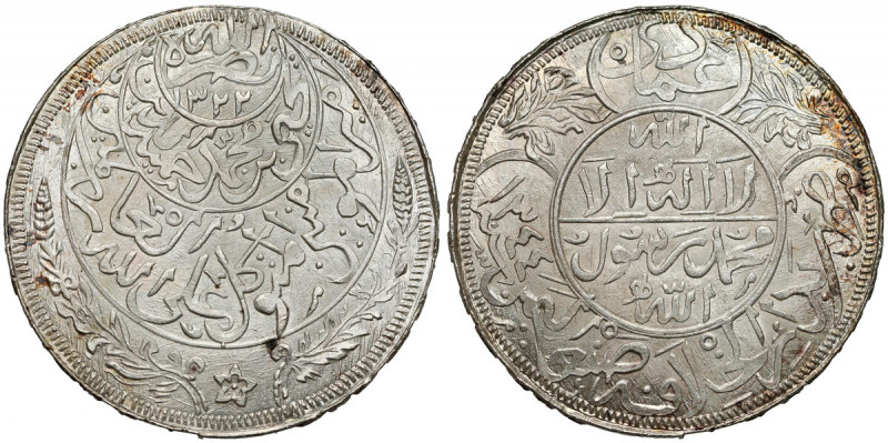Yemen, Iman Yahya, Imadi riyal, AH 1322 (1903) - rzadki Srebro, średnica 39,1 mm...