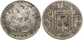 Peru, Karol IV Hiszpański, 8 reali 1792-IJ - kontramarkowana
