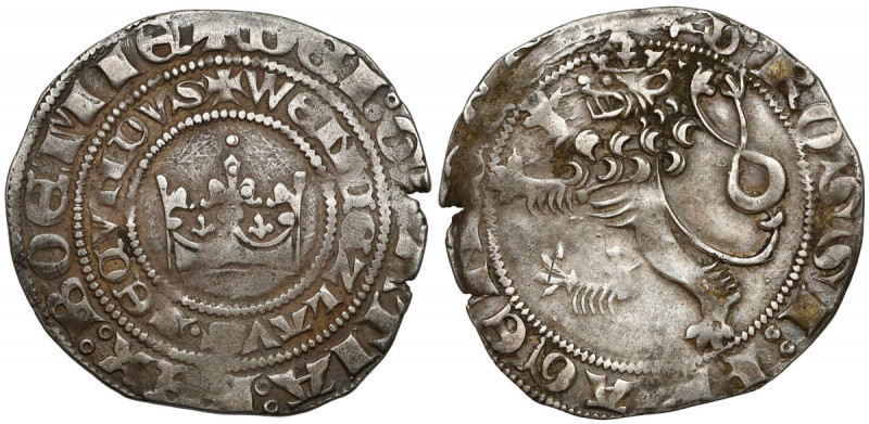 Czechy, Wacław II Czeski (1278–1305), Grosz praski Srebro, średnica 25,1 x 26,3 ...