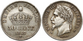 Francja, Napoleon III, 50 centimes 1867 BB