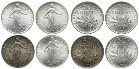 Francja, 50 centimes 1916-1919, zestaw (4szt)