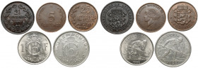 Luksemburg, od 2,5 centimes do 1 franka 1901-1952 (5szt)