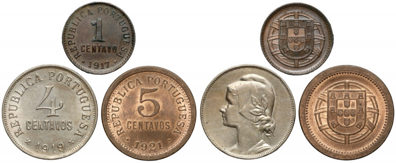 Portugalia, od 1 do 5 centavos 1917-1921, zestaw (3szt) 
Grade: 1, 1/AU 

WOR...