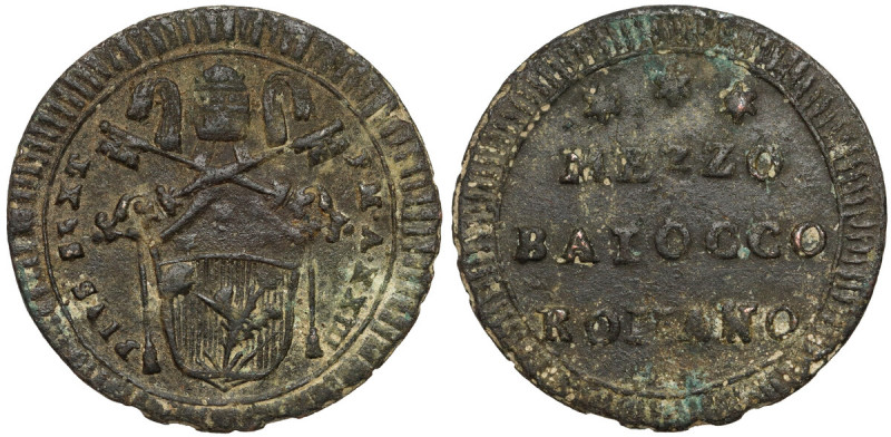 Watykan, Pius VI, Mezzo baiocco (1775-1799) - rzadszy 
Grade: VF 

WORLD COIN...