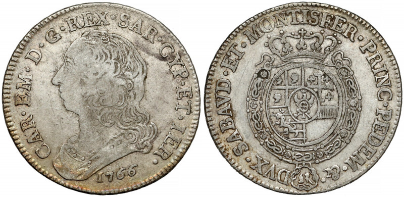 Włochy, Księstwo Sabaudii-Piemontu, Karol Emanuel III, 1/2 scudo 1766 Srebro, śr...