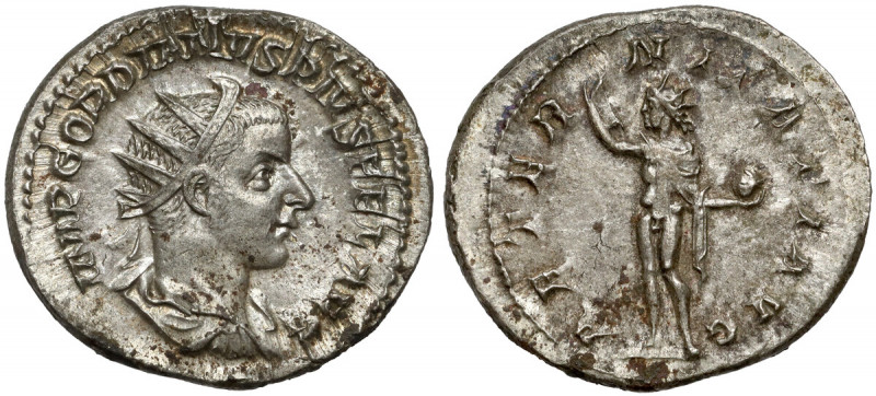 Gordian III (238-244 n.e.) Antoninian, Rzym Awers: Popiersie cesarza w koronie p...