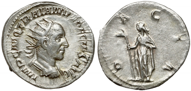 Trajan Decjusz (249-251 n.e.) Antoninian, Rzym Awers: Popiersie cesarza w koroni...