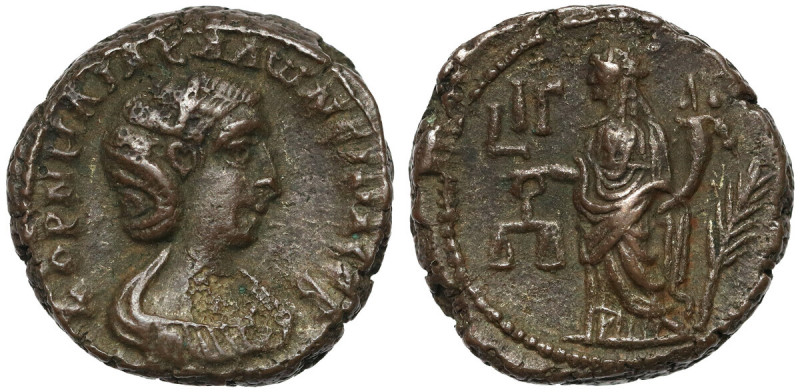 Salonina (253-268 n.e.) Aleksandria, Tetradrachma Awers: Popiersie cesarzowej w ...