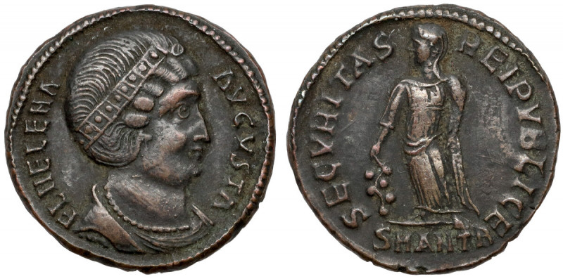 Helena (325-329 n.e.) Follis, Antiochia Awers: Popiersie Heleny w diademie, drap...