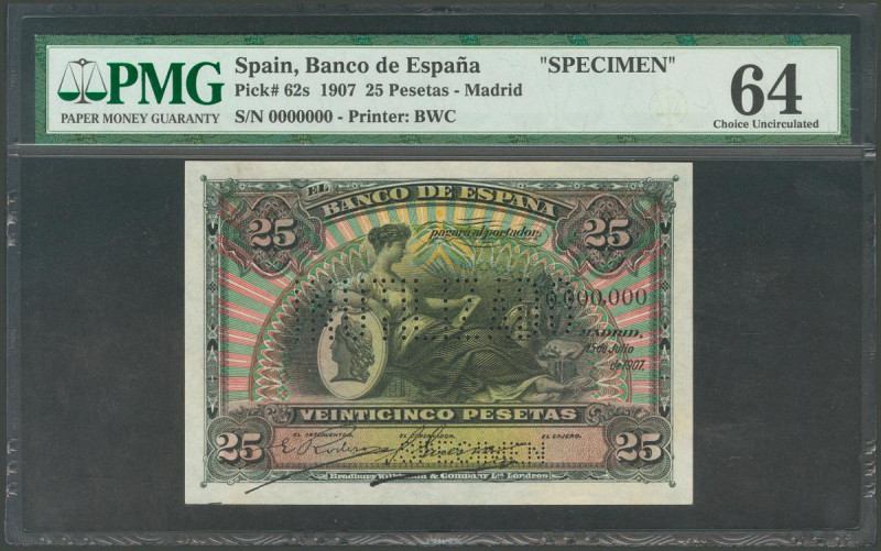 25 Pesetas. 15 de Julio de 1907. SPECIMEN y Nº000,000 y con perforación INUTILIZ...