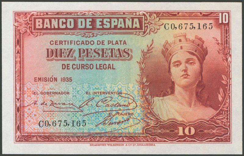 10 Pesetas. 1935. Certificado de Plata. Serie C, última serie emitida. (Edifil 2...