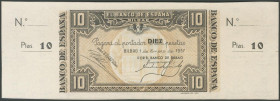 10 Pesetas. 1 de Enero de 1937. Sucursal de Bilbao, antefirma Banco de Bilbao. Sin serie y sin numeración, con ambas matrices. (Edifil 2017: 387a). SC...