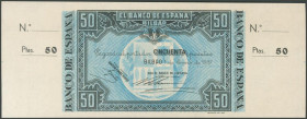 50 Pesetas. 1 de Enero de 1937. Sucursal de Bilbao, antefirma Banco de Vizcaya. Sin serie y sin numeración, con ambas matrices. (Edifil 2017: 389b). S...