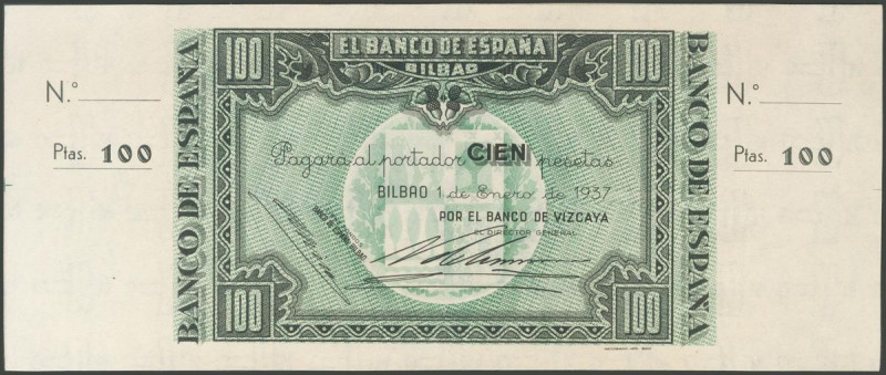 100 Pesetas. 1 de Enero de 1937. Sucursal de Bilbao, antefirma Banco de Vizcaya....