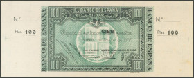100 Pesetas. 1 de Enero de 1937. Sucursal de Bilbao, antefirma Caja de Ahorros y Monte de Piedad Municipal de Bilbao. Sin serie y sin numeración, con ...