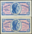 Conjunto de 2 billetes de 50 Céntimos, emitidos en 1937, con las series A y B, respectivamente. (Edifil 2017: 391). SC-/EBC+.