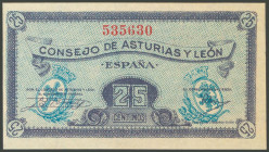 25 Céntimos. 1937. Asturias y León. (Edifil 2017: 394). Apresto original. SC.