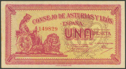 1 Peseta. 1937. Asturias y León. (Edifil 2017: 397). Apresto original. SC-.