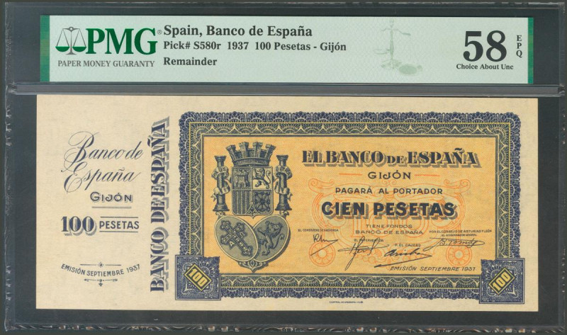 100 Pesetas. Septiembre 1937. Banco de España, sucursal de Gijón. Sin numeración...