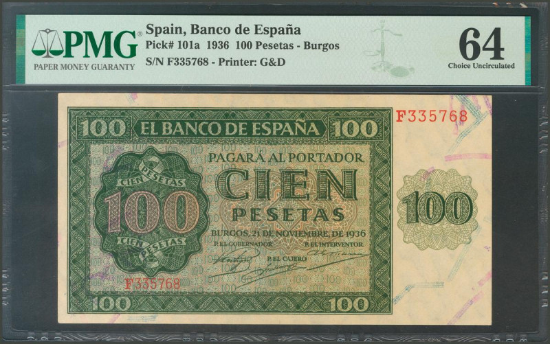 100 Pesetas. 21 de Noviembre de 1936. Serie F. (Edifil 2017: 421a). SC. Encapsul...