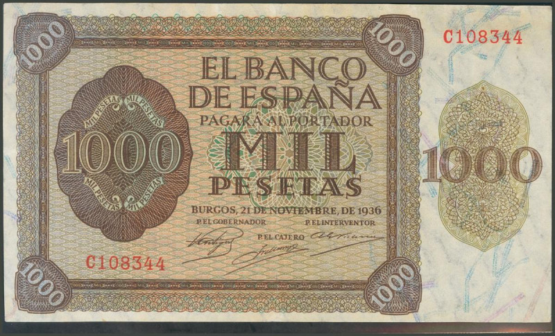 1000 Pesetas. 21 de Noviembre de 1936. Serie C, última serie emitida. (Edifil 20...