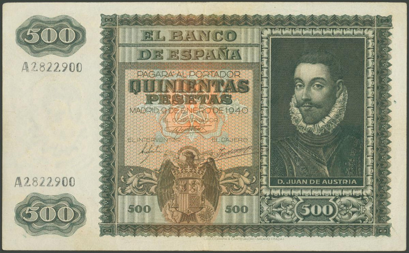 500 Pesetas. 9 de Enero de 1940. Serie A. (Edifil 2017: 439). BC.