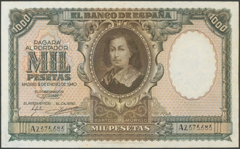 1000 Pesetas. 9 de Enero de 1940. Serie A. (Edifil 2017: 440). Mínimas reparacio...