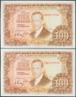 100 Pesetas. 7 de Abril de 1953. Pareja correlativa. Serie 1D. (Edifil 2017: 464c). Apresto original. SC.