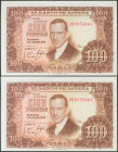 100 Pesetas. 7 de Abril de 1953. Pareja correlativa. Serie 2R. (Edifil 2017: 464c). Apresto original. SC.