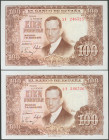 100 Pesetas. 7 de Abril de 1953. Pareja correlativa. Serie 3I. (Edifil 2017: 464c). Apresto original. SC.