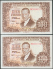 100 Pesetas. 7 de Abril de 1953. Pareja correlativa. Serie 3K. (Edifil 2017: 464c). Apresto original. SC.