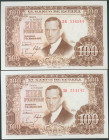 100 Pesetas. 7 de Abril de 1953. Pareja correlativa. Serie 3R. (Edifil 2017: 464c). Apresto original. SC.
