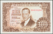 100 Pesetas. 7 de Abril de 1953. Serie 3S. (Edifil 2017: 464c). Apresto original. SC.