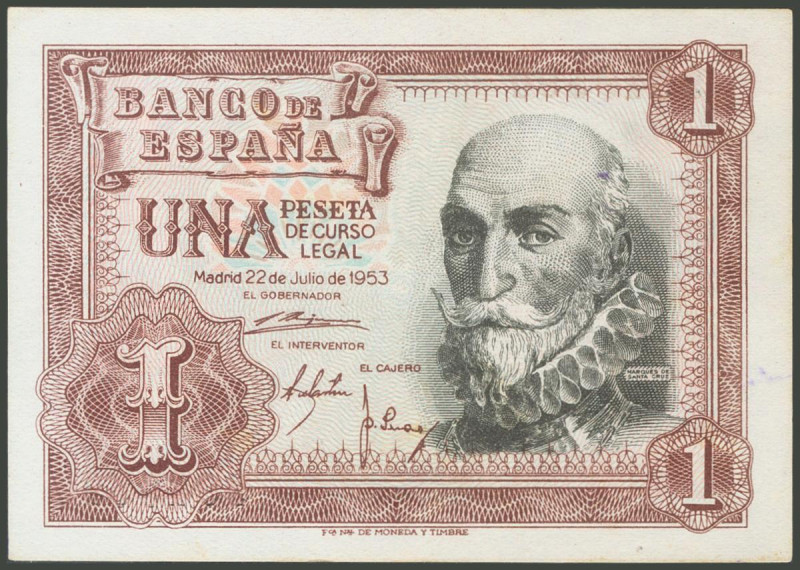 1 Peseta. 22 de Julio de 1953. Sin serie. (Edifil 2017: 465). Apresto original. ...