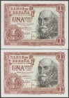 1 Peseta. 22 de Julio de 1953. Pareja correlativa. Serie V. (Edifil 2017: 465a). Apresto original. SC.