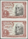 1 Peseta. 22 de Julio de 1953. Pareja correlativa. Serie Z. (Edifil 2017: 465a). Apresto original. SC.